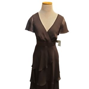 Liz Claiborne dark brown mid length ruffled dress